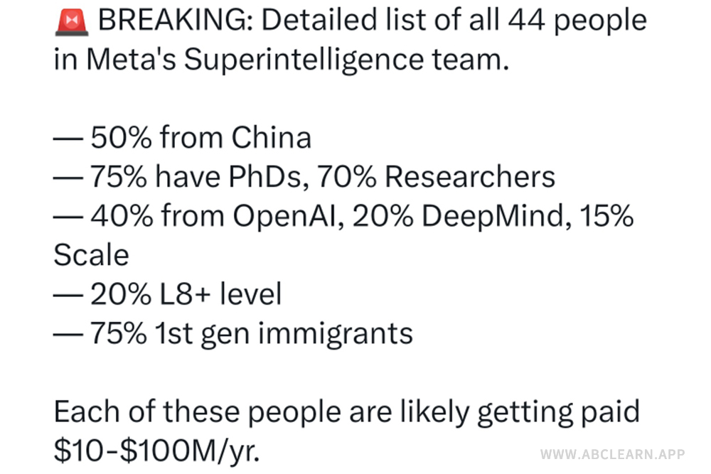 Meta超级AI团队曝光:50%是中国人,但你必须学好英语才能进得去
